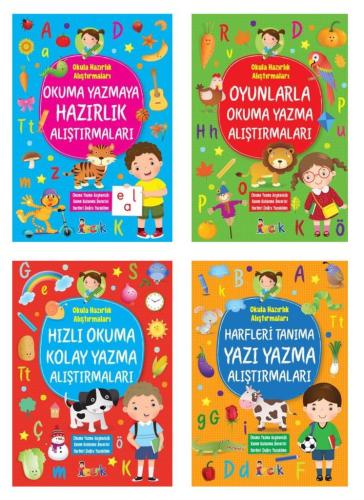 Okula Hazırlık Alıştırmaları 4 Kitap (Hızlı Okuma + Harfleri Tanıma + 